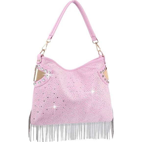 Handbags - Gorgeous Pink Beaded Fringe Jeweled Bling Handbag Purse Baby Pink